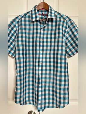 Robert Graham XL Blue Gray Check Short Sleeve Shirt